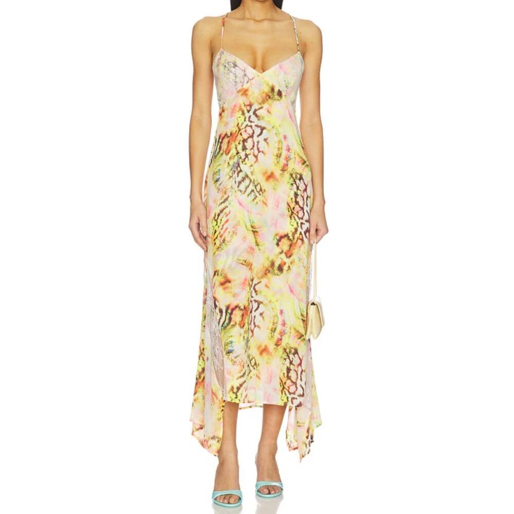 AFRM Christina Dress XL NWT Pink Shell Fairy Revolve Lace Slip Handkerchief MAXI